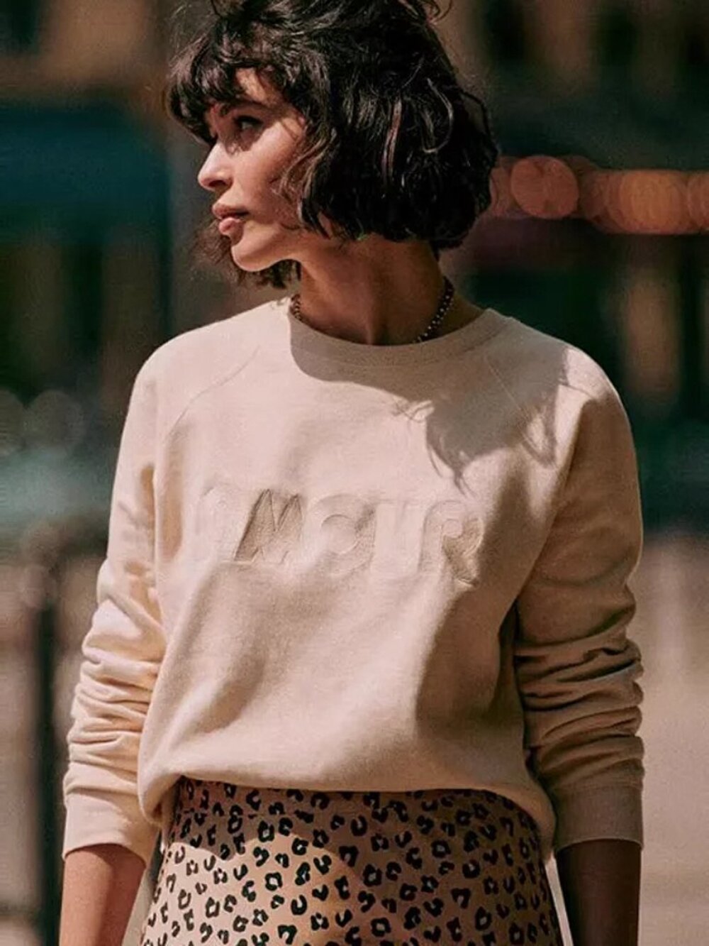 Sézane Blush Beige "Amour" Embroidered Organic Cotton Sweatshirt - Sz S